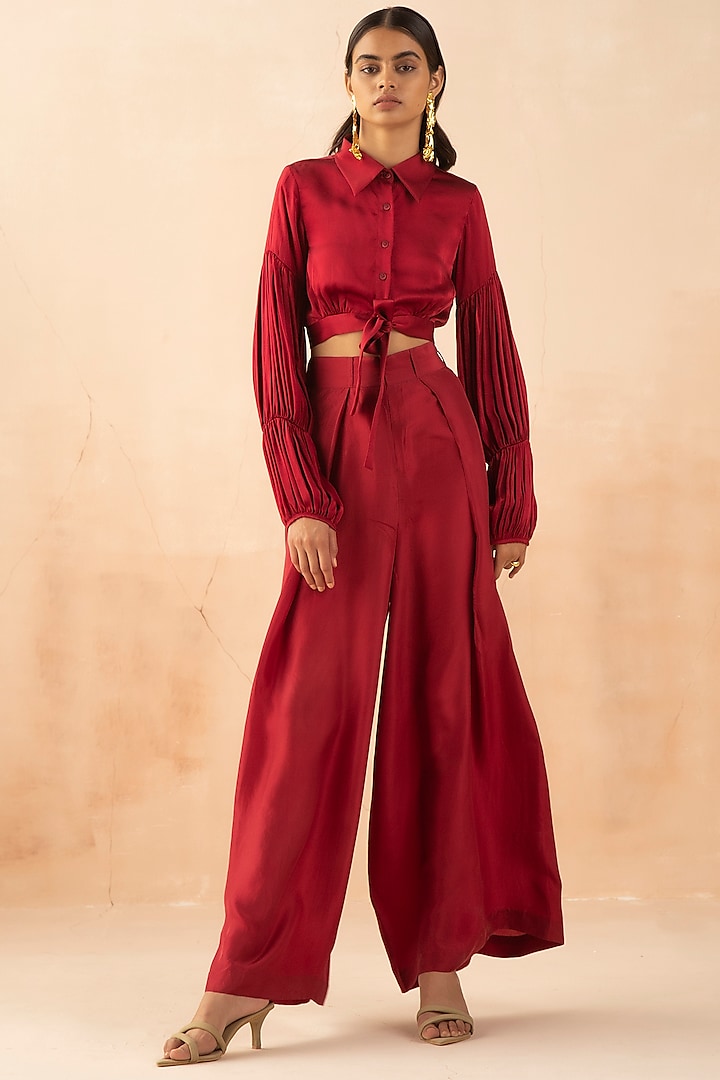 Cranberry Red Silk Pant Set by APZ