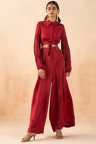 Cranberry Red Silk Pant Set by APZ