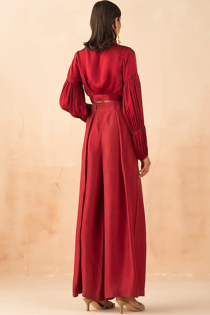 Cranberry Red Silk Pant Set by APZ at Pernia's Pop Up Shop