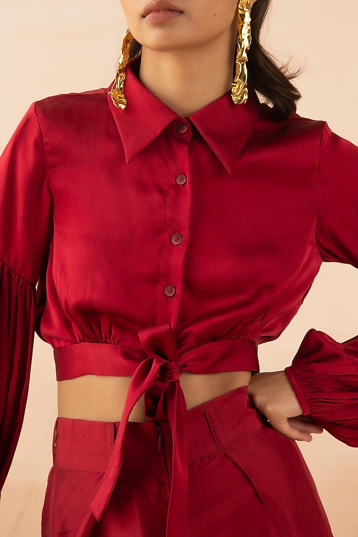 Cranberry Red Silk Pant Set by APZ at Pernia's Pop Up Shop