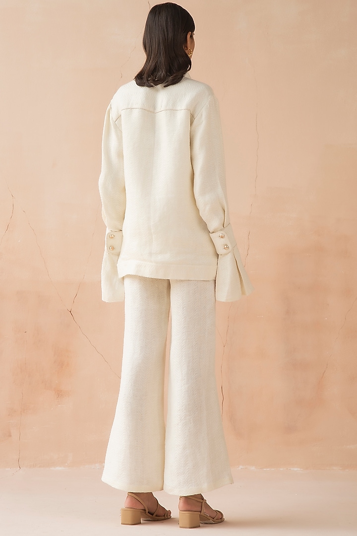 White Textured Linen Flared Pant Set by APZ at Pernia's Pop Up Shop