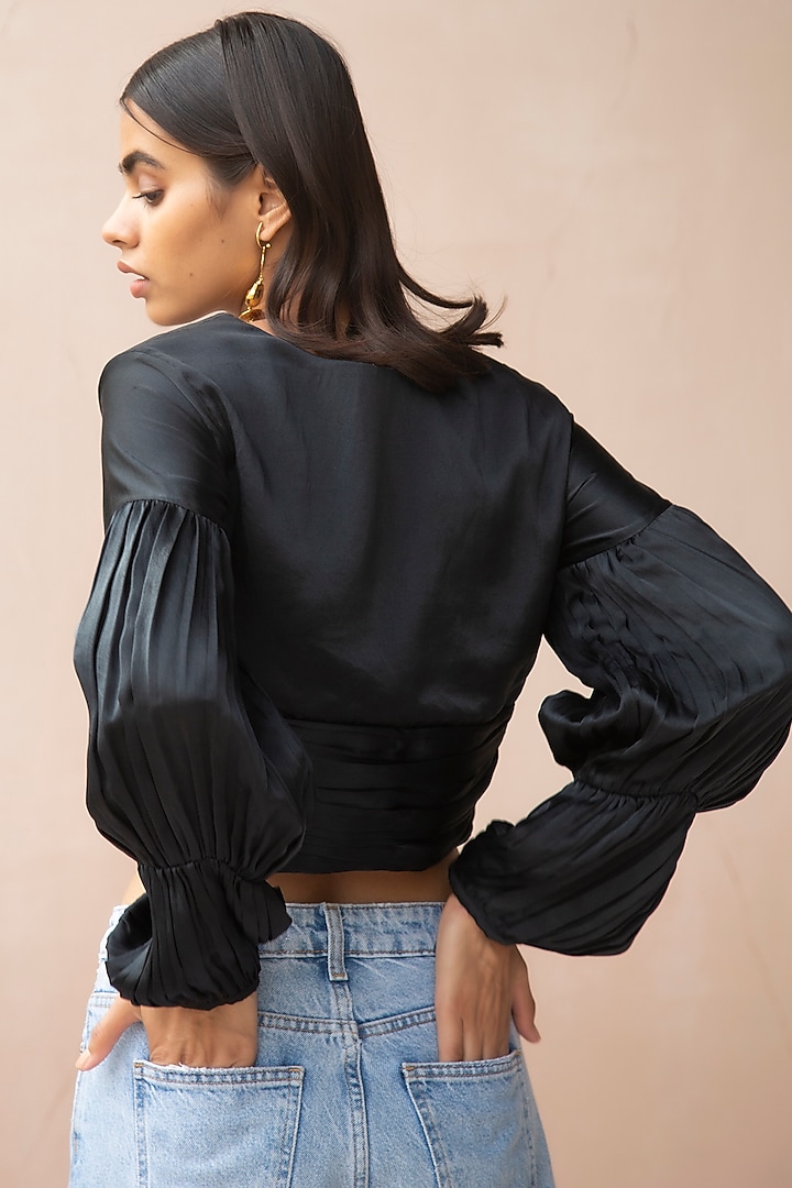 Black Crop Top With Statement Sleeves by APZ at Pernia's Pop Up Shop