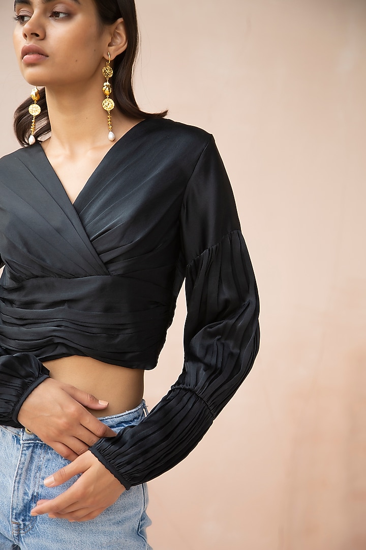 Black Crop Top With Statement Sleeves by APZ at Pernia's Pop Up Shop