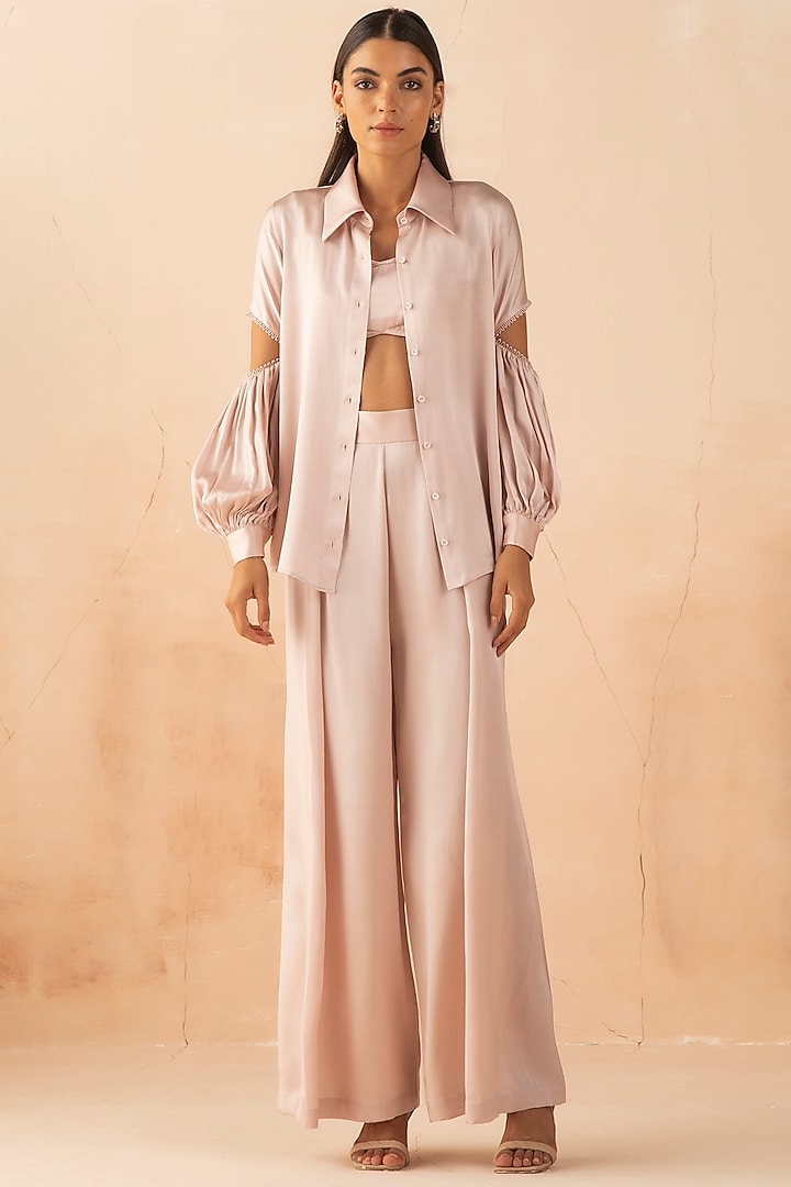 Dusty Rose Pant Set With Draped Belt by APZ