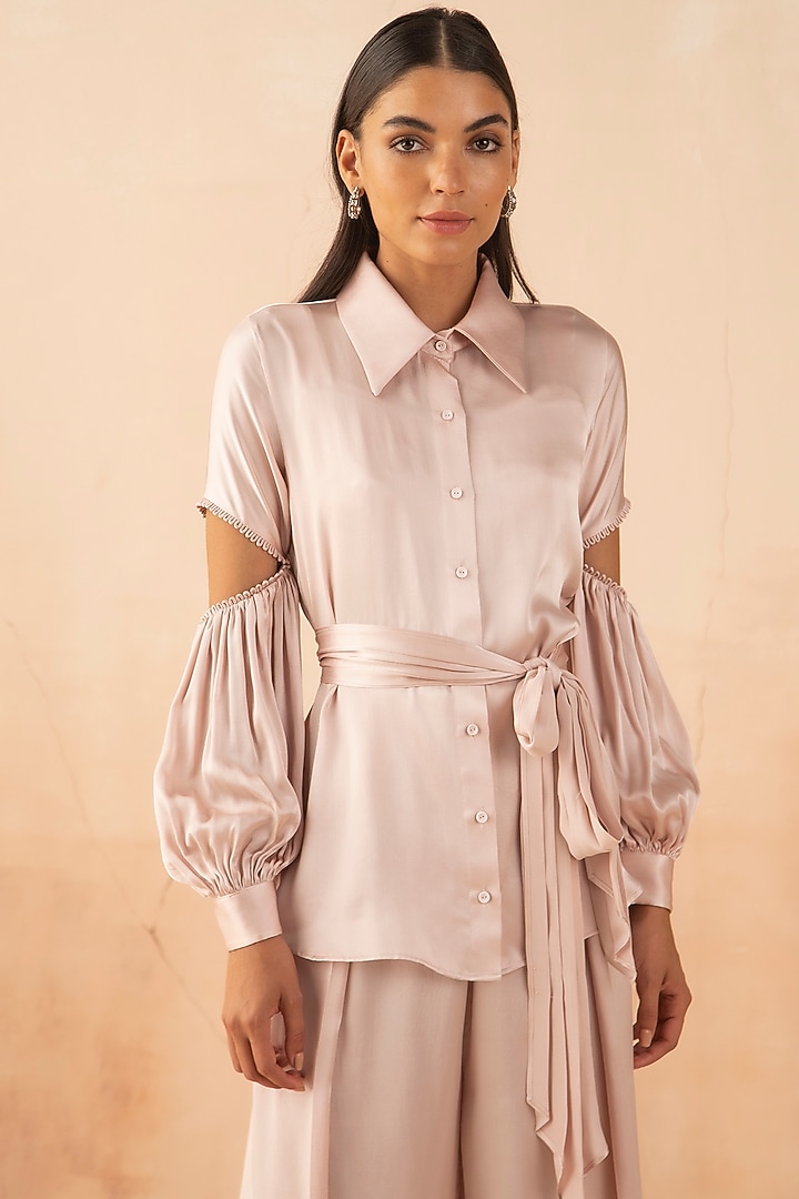 Dusty Rose Pant Set With Draped Belt by APZ at Pernia's Pop Up Shop
