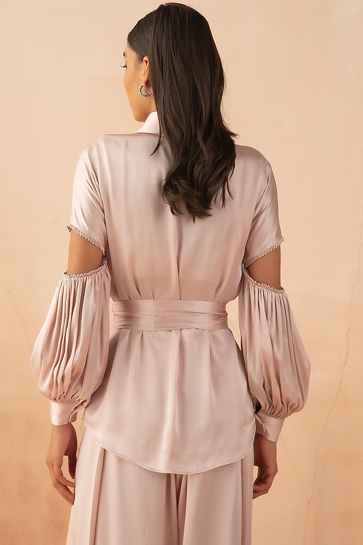 Dusty Rose Pant Set With Draped Belt by APZ at Pernia's Pop Up Shop