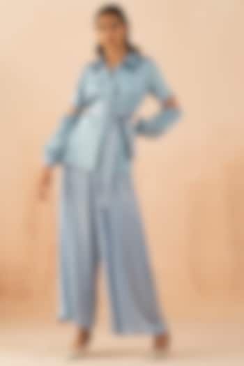 Pastel Blue Pant Set With Belt by APZ