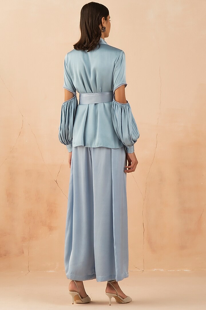 Pastel Blue Pant Set With Belt by APZ at Pernia's Pop Up Shop
