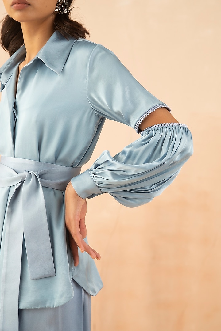 Pastel Blue Pant Set With Belt by APZ at Pernia's Pop Up Shop