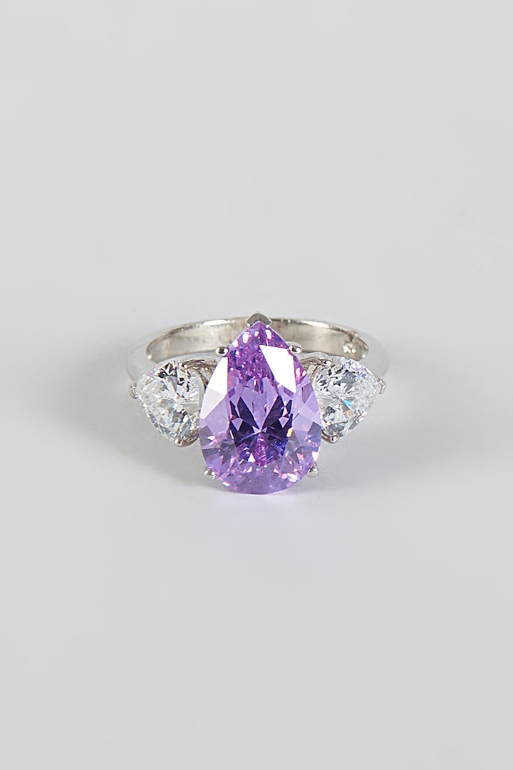 White Finish Amethyst Ring In Sterling Silver by Tesoro by Bhavika