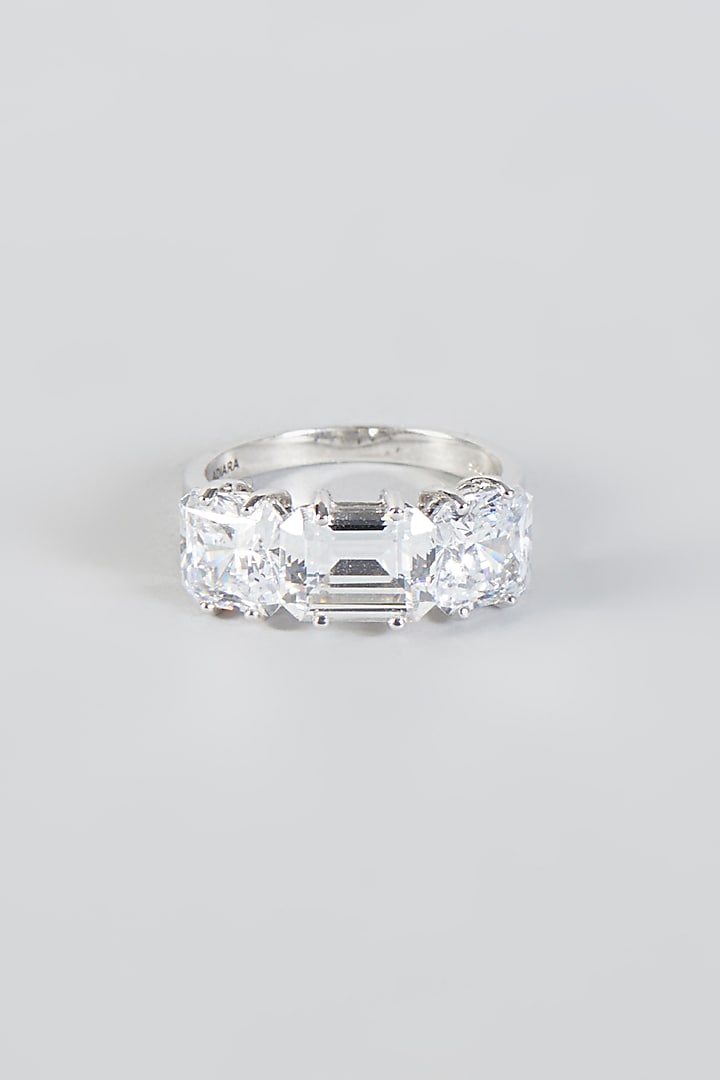 White Finish Asscher-Cut Band In Sterling Silver by Tesoro by Bhavika