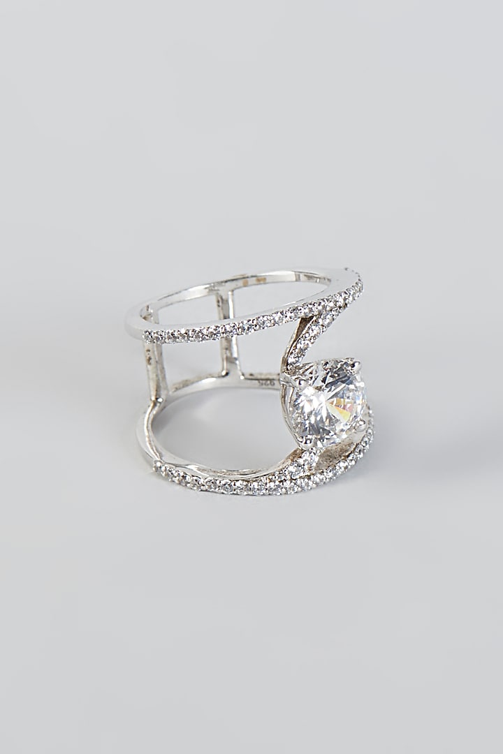 White Finish Infinity Ring In Sterling Silver by Tesoro by Bhavika at Pernia's Pop Up Shop