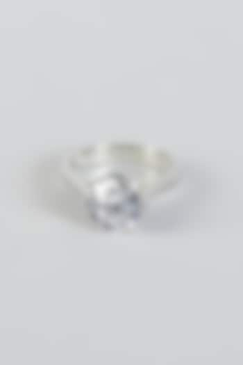 White Finish Round Solitaire Ring In Sterling Silver by Tesoro by Bhavika at Pernia's Pop Up Shop