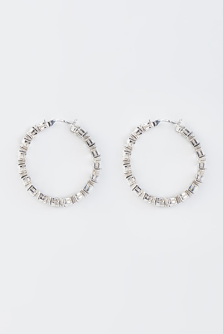 White Finish Hoop Earrings In Sterling Silver by Tesoro by Bhavika