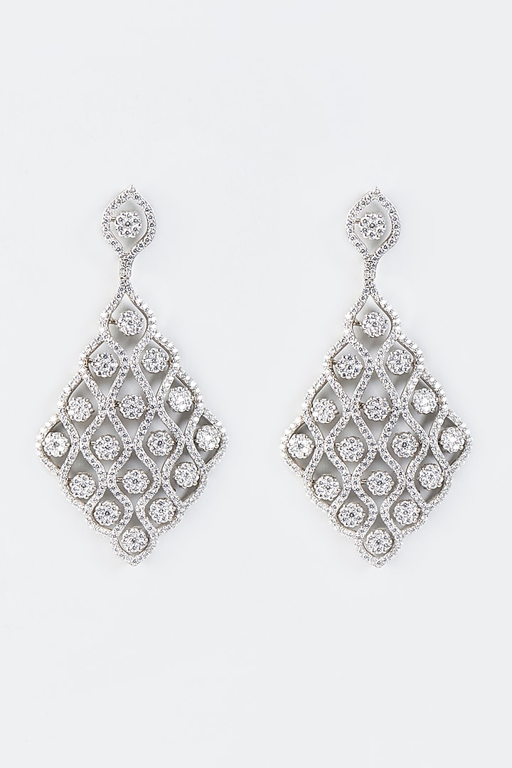 White Finish Chandelier Earrings In Sterling Silver by Tesoro by Bhavika