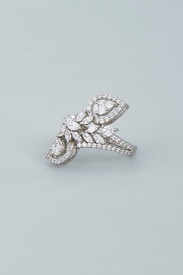 White Finish Swarovski Cocktail Ring In Sterling Silver by Tesoro by Bhavika at Pernia's Pop Up Shop