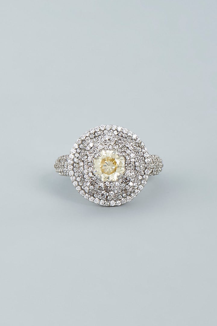 White Finish Yellow Topaz Ring In Sterling Silver by Tesoro by Bhavika at Pernia's Pop Up Shop