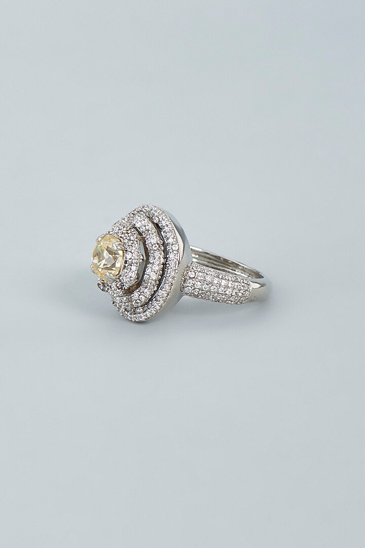 White Finish Yellow Topaz Ring In Sterling Silver by Tesoro by Bhavika at Pernia's Pop Up Shop