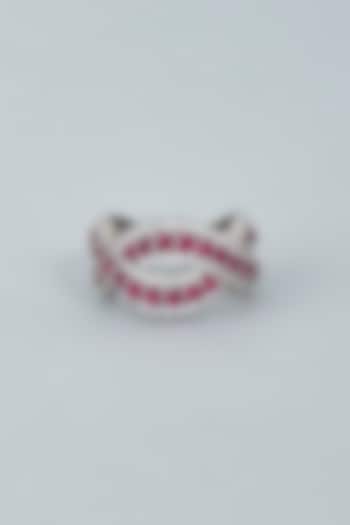 White Finish Red Swarovski Ring In Sterling Silver by Tesoro by Bhavika at Pernia's Pop Up Shop