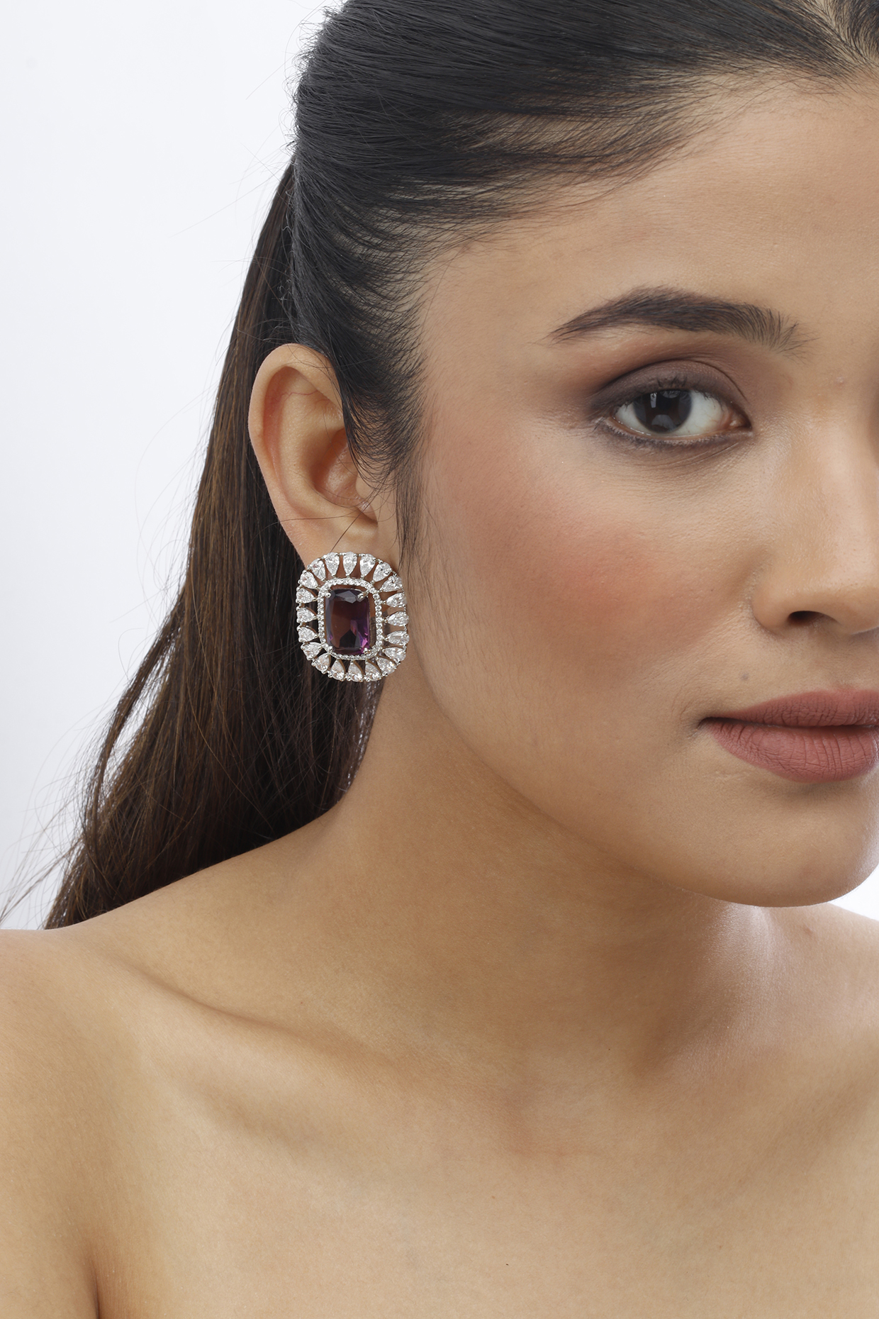 White Finish Amethyst Gemstone Stud Earrings In Sterling Silver by Tesoro by Bhavika at Pernia s Pop Up Shop 2025