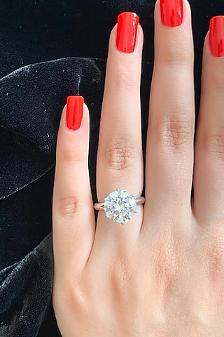 White Finish Swarovski Solitaire Ring In Sterling Silver by Tesoro by Bhavika