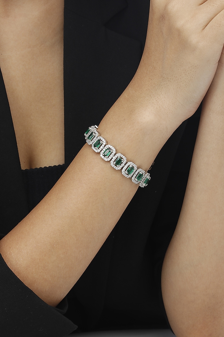 White Finish Swarovski Bracelet In Sterling Silver by Tesoro by Bhavika at Pernia's Pop Up Shop