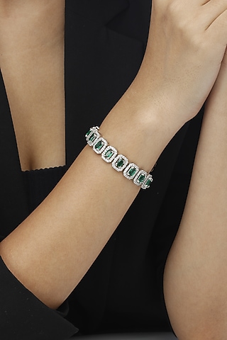 White Finish Swarovski Bracelet In Sterling Silver by Tesoro by Bhavika