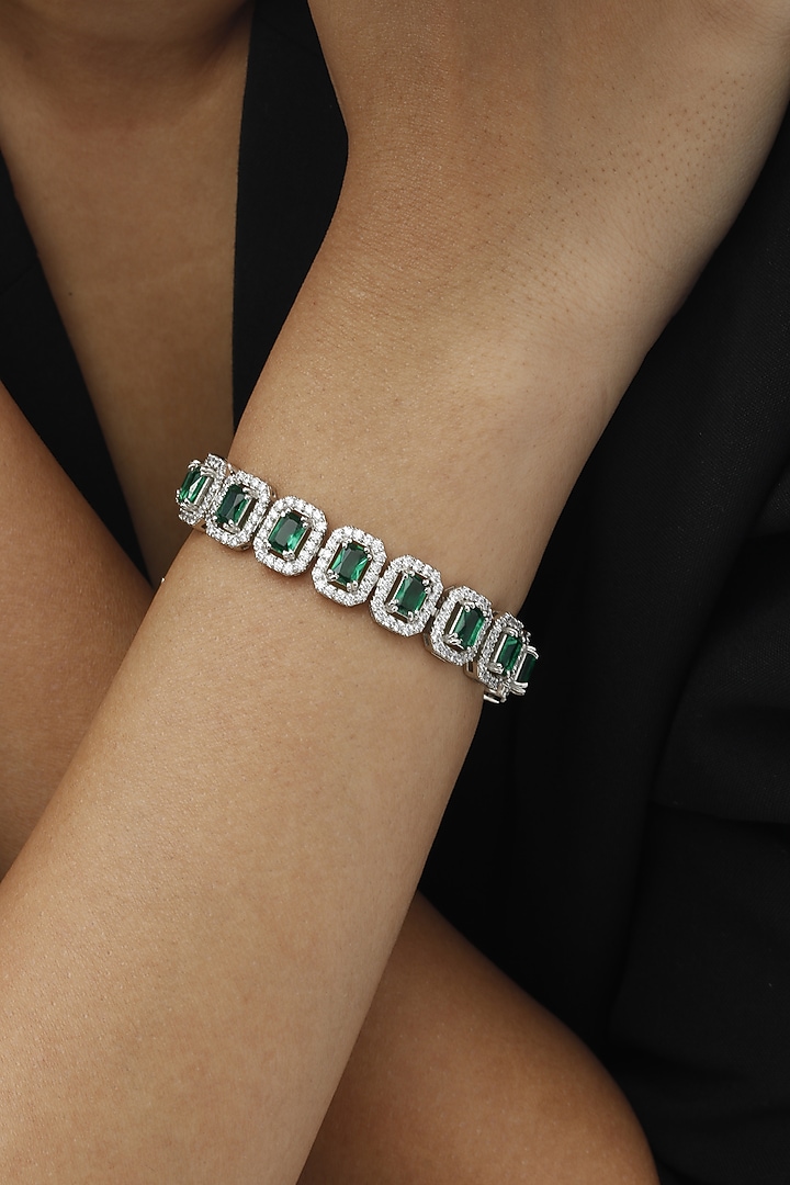 White Finish Swarovski Bracelet In Sterling Silver by Tesoro by Bhavika at Pernia's Pop Up Shop