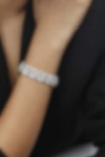 White Finish Swarovski Bracelet In Sterling Silver by Tesoro by Bhavika at Pernia's Pop Up Shop