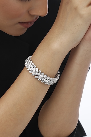 White Finish Swarovski Bracelet In Sterling Silver by Tesoro by Bhavika