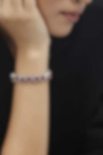 White Finish Swarovski & Ruby Bracelet In Sterling Silver by Tesoro by Bhavika at Pernia's Pop Up Shop