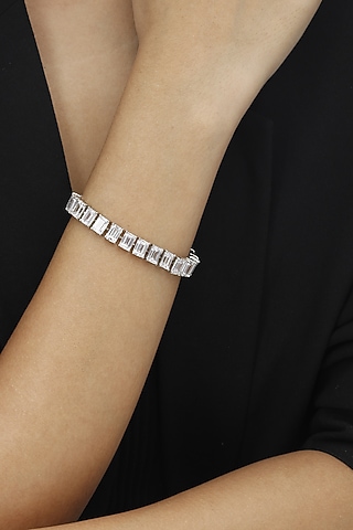 White Finish Swarovski Stone Tennis Bracelet In Sterling Silver by Tesoro by Bhavika