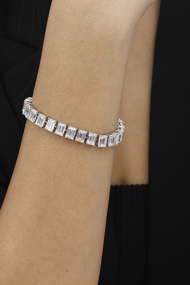 White Finish Swarovski Stone Tennis Bracelet In Sterling Silver by Tesoro by Bhavika at Pernia's Pop Up Shop