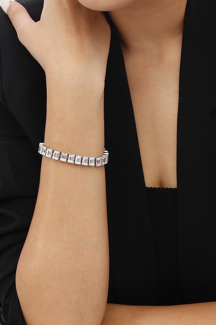White Finish Swarovski Stone Tennis Bracelet In Sterling Silver by Tesoro by Bhavika at Pernia's Pop Up Shop