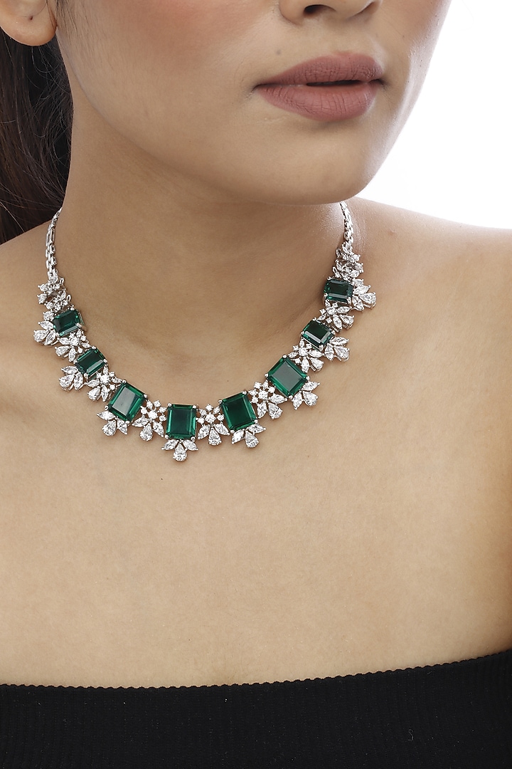 White Finish Swarovski Choker Necklace In Sterling Silver by Tesoro by Bhavika at Pernia's Pop Up Shop