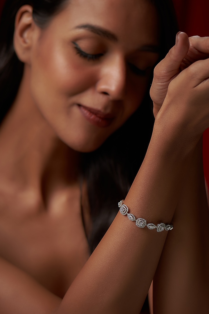 White Finish Swarovski & Marquise Crystal Bracelet In Sterling Silver by Tesoro by Bhavika