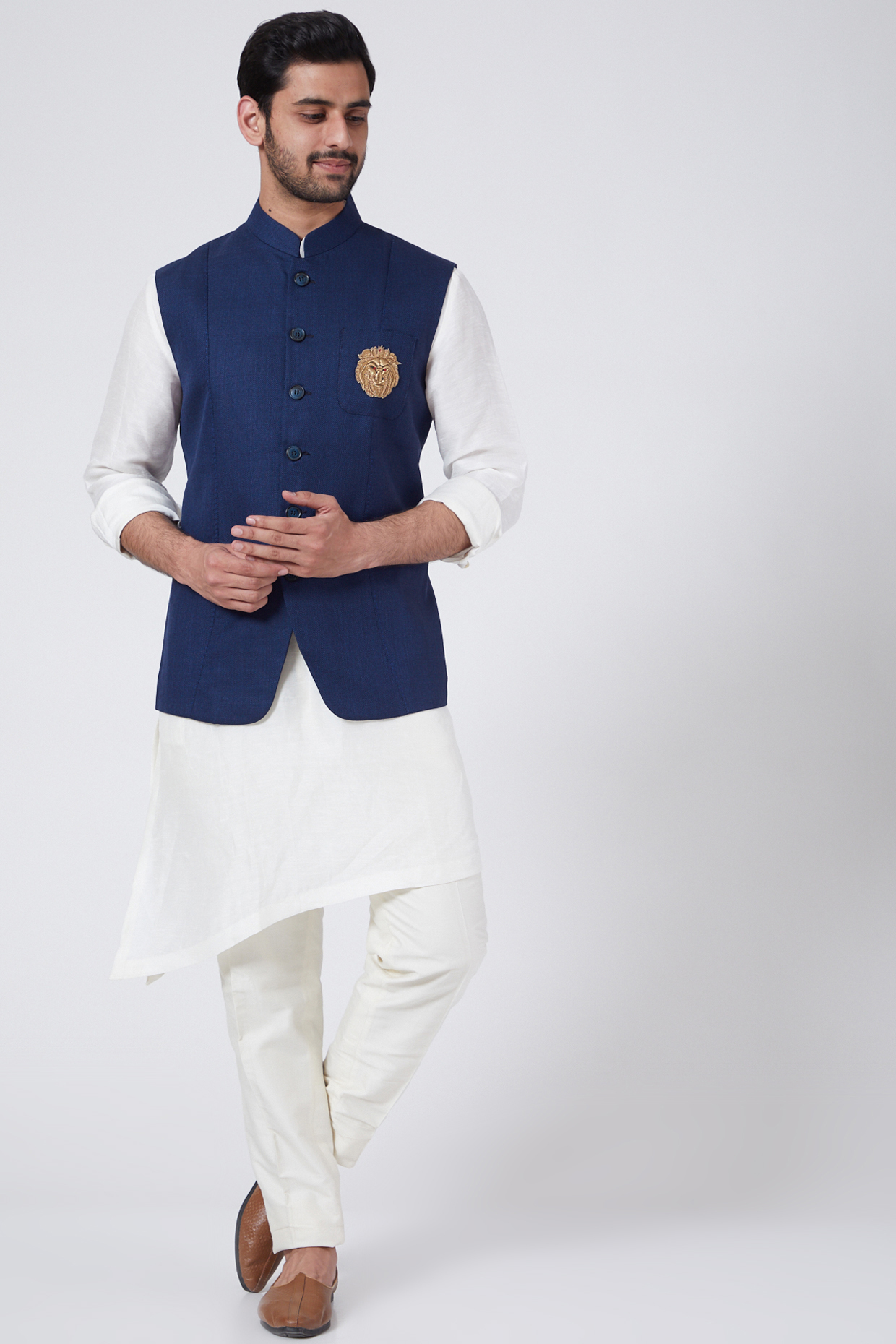 Royal Blue Textured Bundi Jacket by Aqube by Amber Men