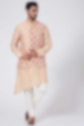 Oyster Peach Raw Silk Bundi Jacket by Aqube by Amber Men at Pernia's Pop Up Shop