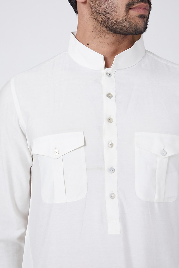 Ivory Spun Silk Kurta Set by Aqube by Amber Men at Pernia's Pop Up Shop
