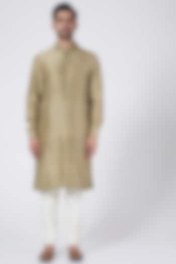 Olive Green Dupion Silk Kurta Set by Aqube by Amber Men at Pernia's Pop Up Shop