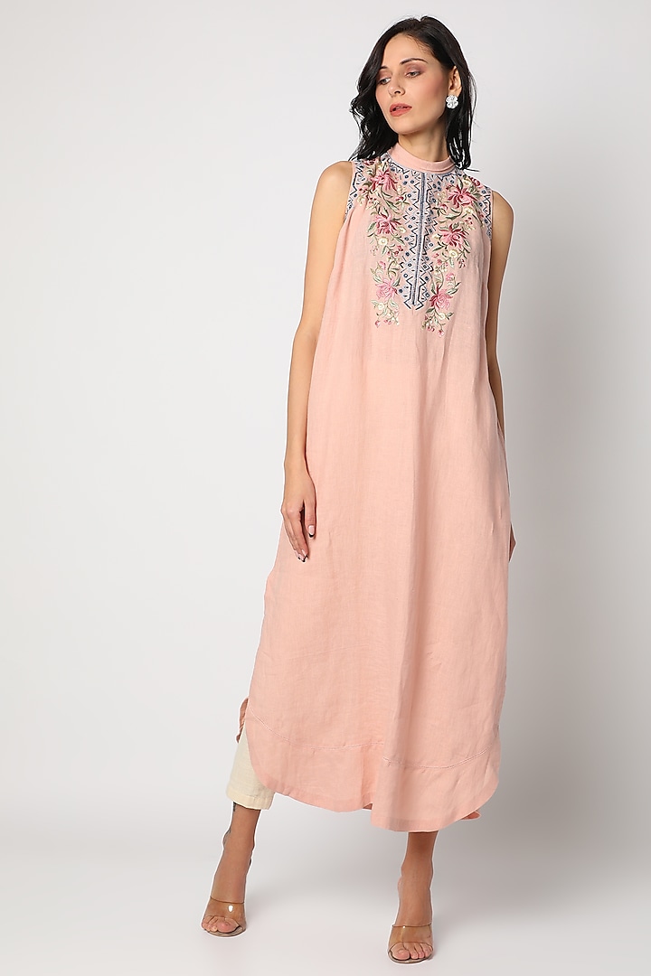 Blush Pink Embroidered Tunic by Aqube by Amber