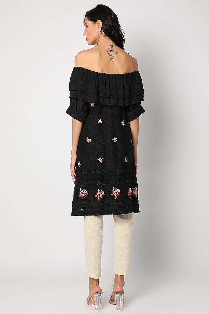 Black Embroidered Off Shoulder Tunic by Aqube by Amber at Pernia's Pop Up Shop