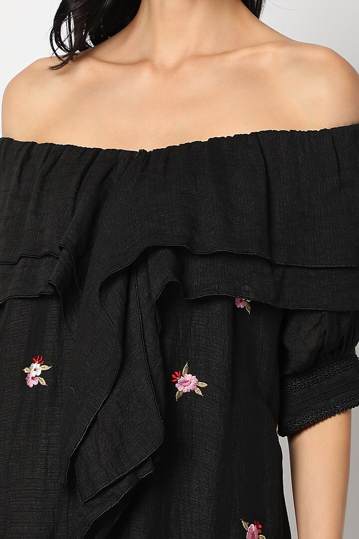Black Embroidered Off Shoulder Tunic by Aqube by Amber at Pernia's Pop Up Shop