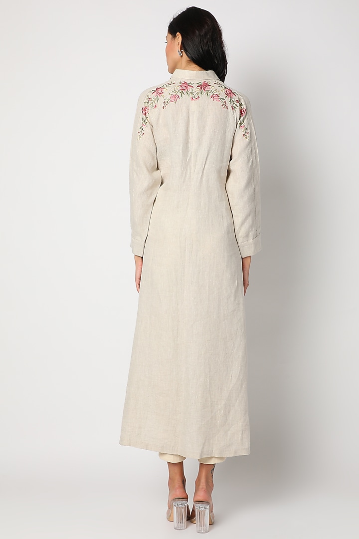 Natural Beige Embroidered Tunic by Aqube by Amber at Pernia's Pop Up Shop