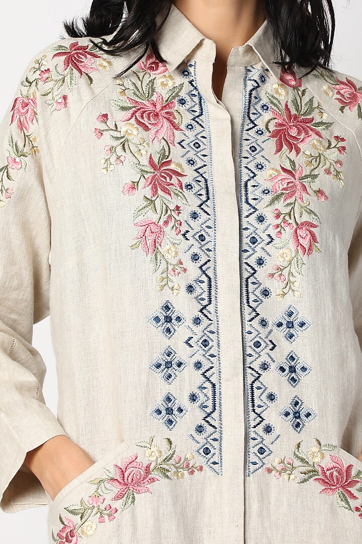 Natural Beige Embroidered Tunic by Aqube by Amber at Pernia's Pop Up Shop