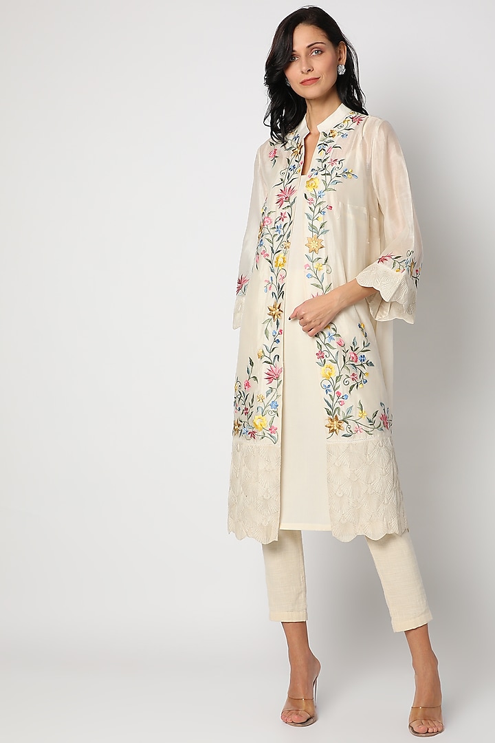 Cream Embroidered Scalloped Kurta With Inner by Aqube by Amber at Pernia's Pop Up Shop