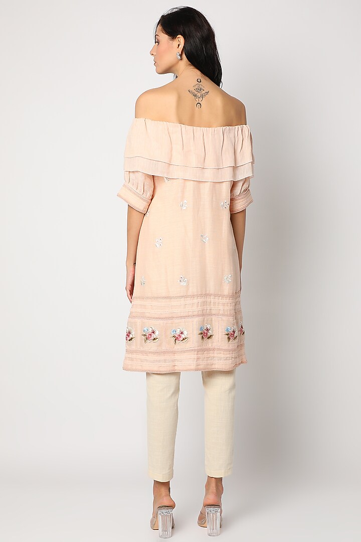 Peach Embroidered Off Shoulder Tunic by Aqube by Amber at Pernia's Pop Up Shop