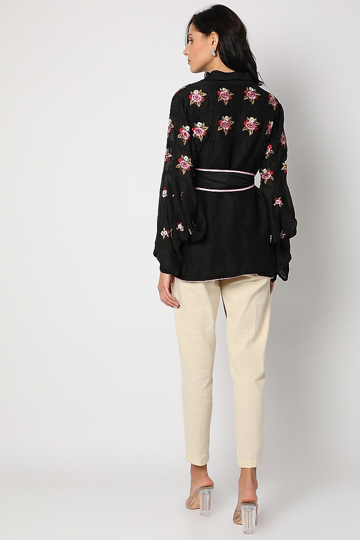 Black Floral Embroidered Shirt by Aqube by Amber at Pernia's Pop Up Shop