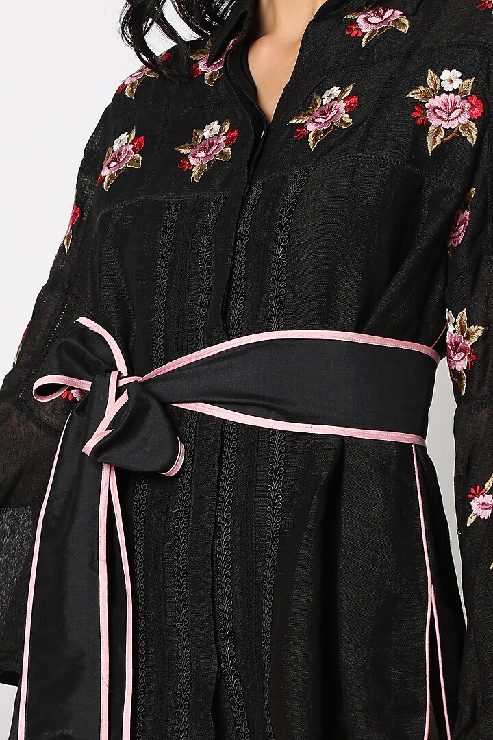 Black Floral Embroidered Shirt by Aqube by Amber at Pernia's Pop Up Shop