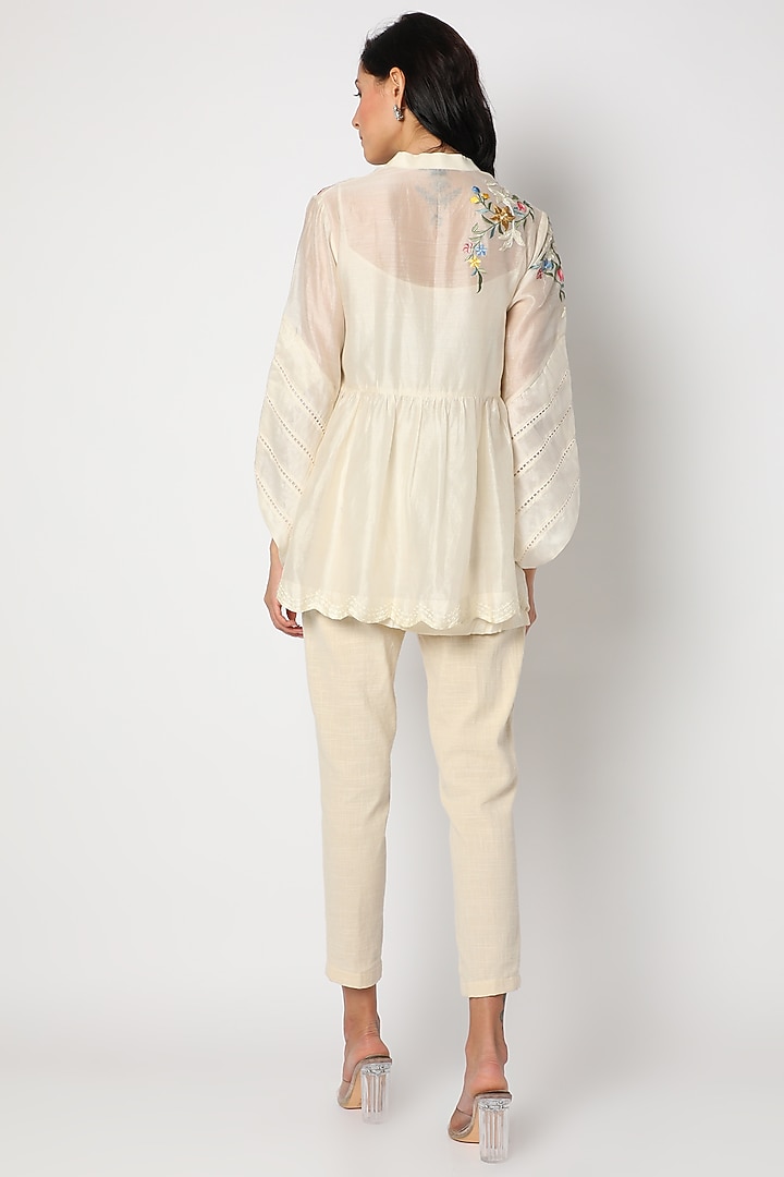 Cream Aari Embroidered Tunic by Aqube by Amber at Pernia's Pop Up Shop
